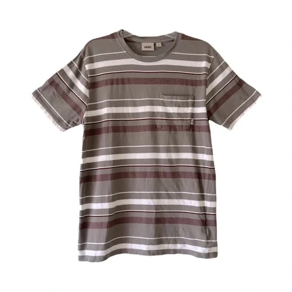 Vans | Gray Striped Short Sleeve Crew Neck Cotton Pocket Tee, Large - Picture 1 of 6